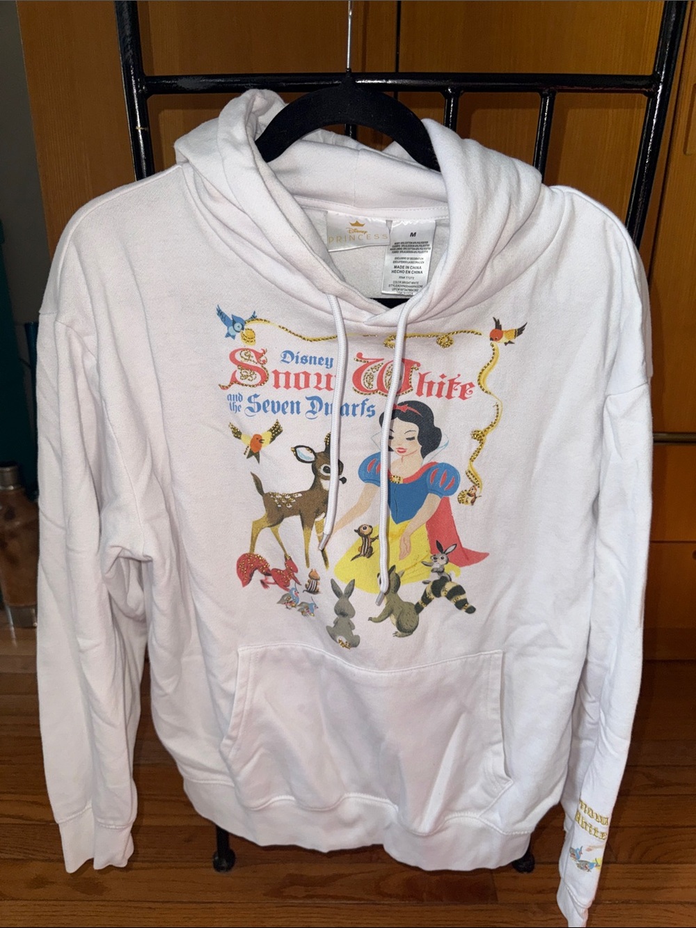 Disney White Snow White Hooded Sweatshirt with Colorful Princess Graphic